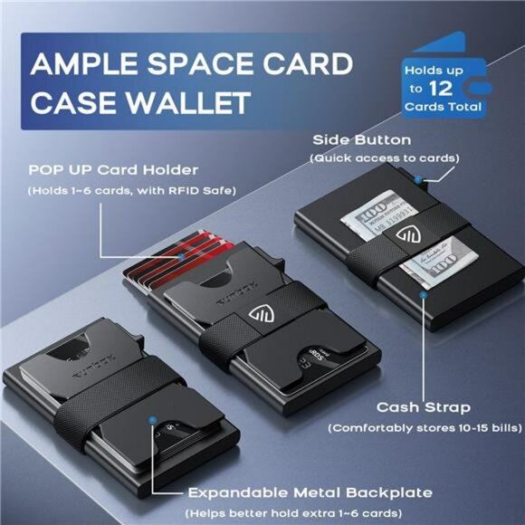 Mens Slim RFID Wallet Pop Up Card Holder Metal Minimalist Wallet Holds 12 - Picture 3 of 8